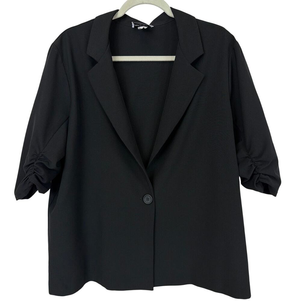 Vintage Anthony Richards Black Ruched Open-Front Blazer Made in USA Size 16
